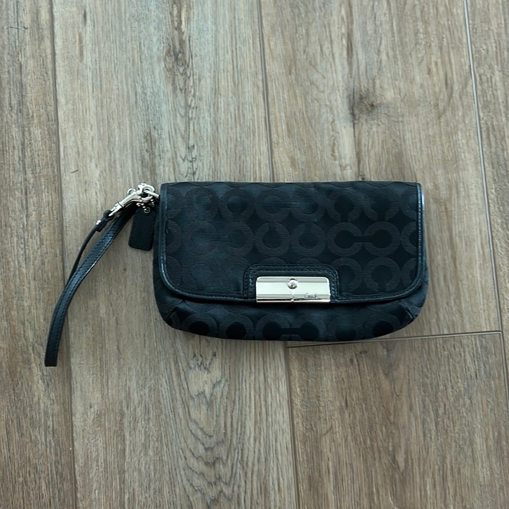 Black Signature Coach Wristlet
